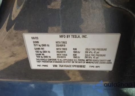 2023 Tesla Model Y Awd/Long Range Dual Motor All-Wheel Drive from USA, damaged, VIN 7SAYGAEE1PF869892